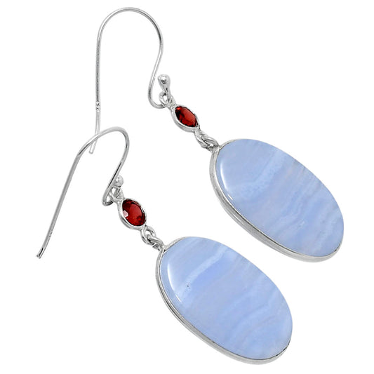 Natural Blue Lace Agate & Garnet Earrings E-1002 SDE89939