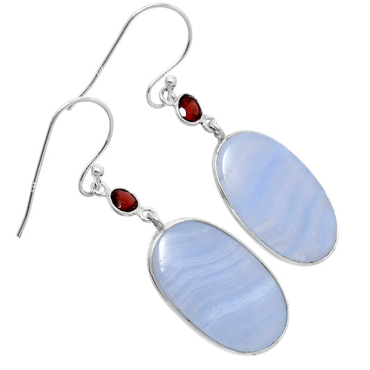 Natural Blue Lace Agate & Garnet Earrings E-1002 SDE89940