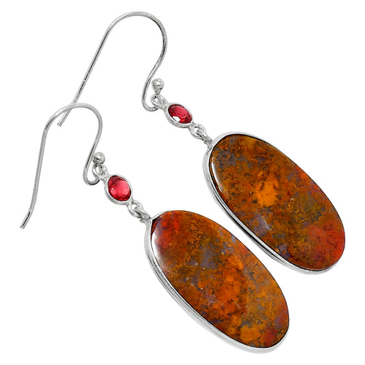 Natural Red Moss Agate & Garnet Earrings E-1002 SDE89960