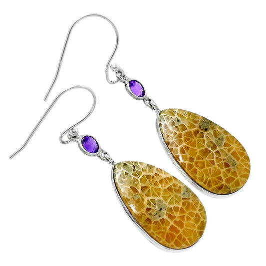 Flower Fossil Coral & Amethyst Earrings E-1002 SDE89966