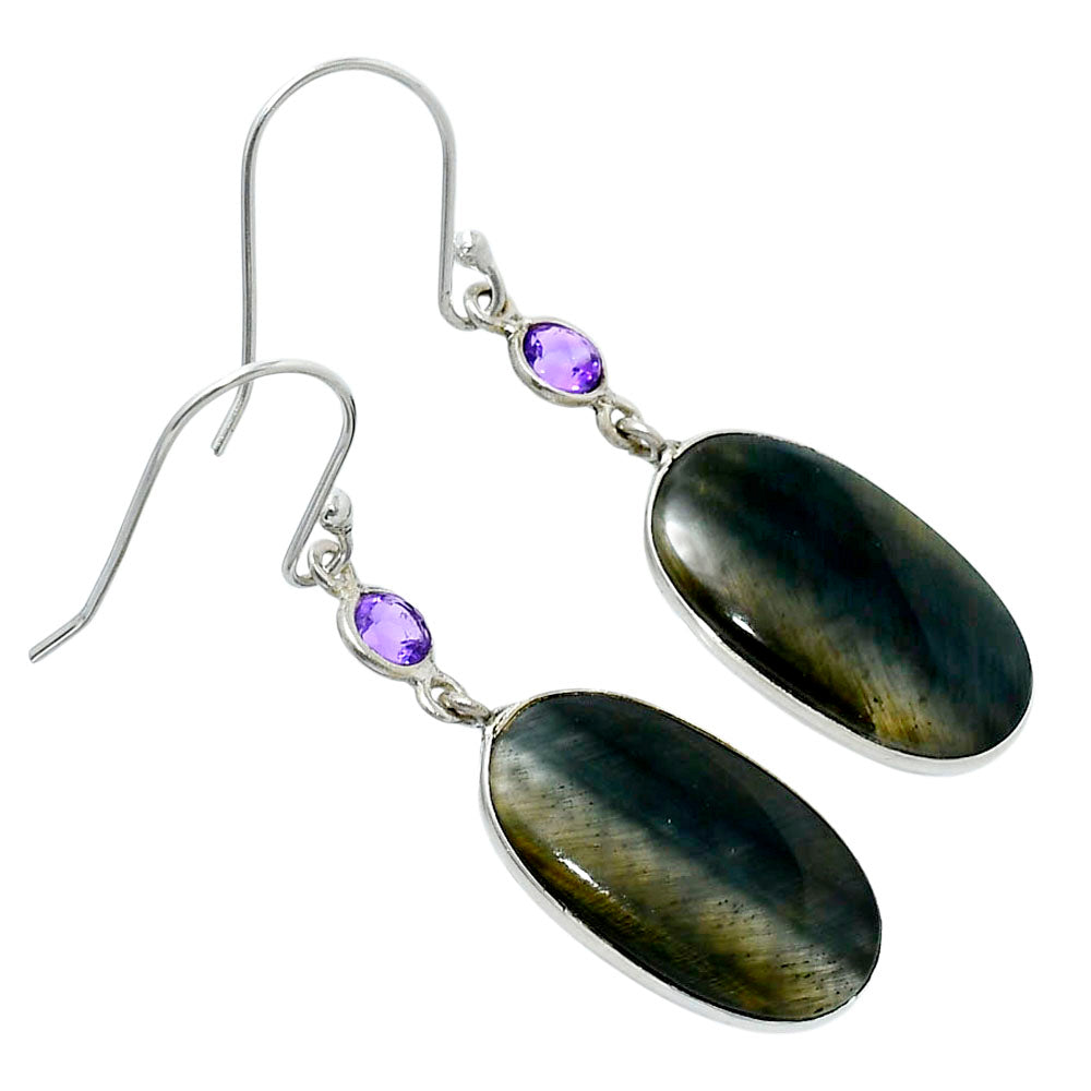 Natural Blue Tiger Eye & Amethyst Earrings E-1002 SDE89974