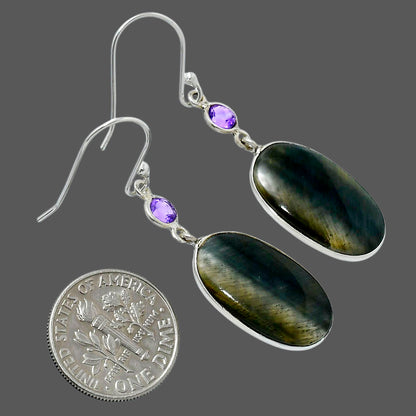 Natural Blue Tiger Eye & Amethyst Earrings E-1002 SDE89974