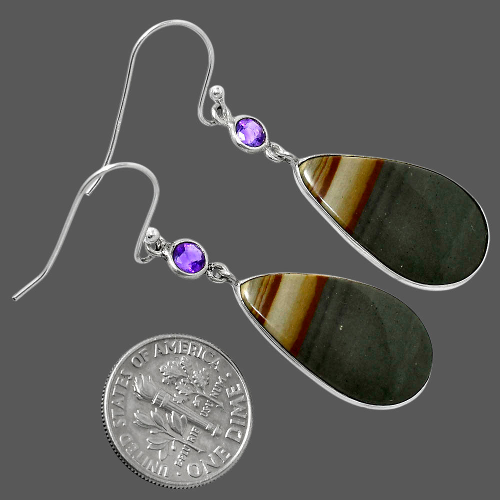 Natural Polygram Jasper & Amethyst Earrings E-1002 SDE90001