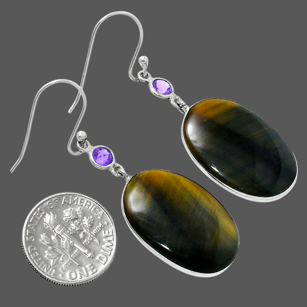 Natural Blue Tiger Eye & Amethyst Earrings E-1002 SDE90011