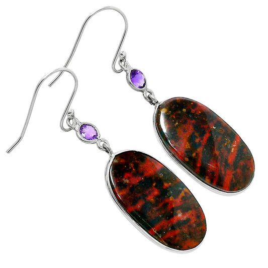 Blood Stone - India & Amethyst Earrings E-1002 SDE90012