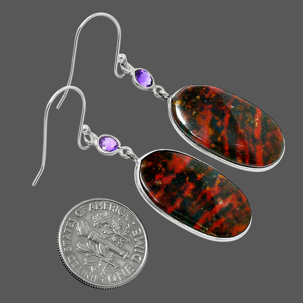 Blood Stone - India & Amethyst Earrings E-1002 SDE90012
