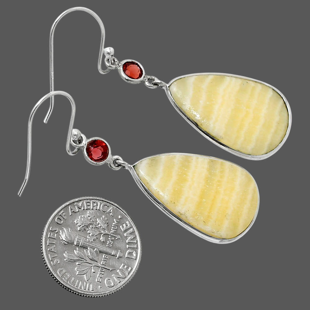 Natural Yellow Aragonite & Garnet Earrings E-1002 SDE90028