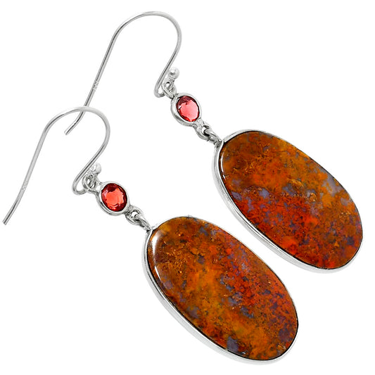 Natural Red Moss Agate & Garnet Earrings E-1002 SDE90039