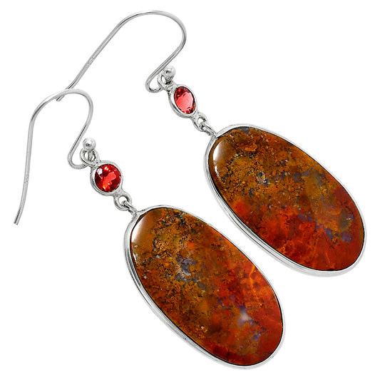Natural Red Moss Agate & Garnet Earrings E-1002 SDE90079