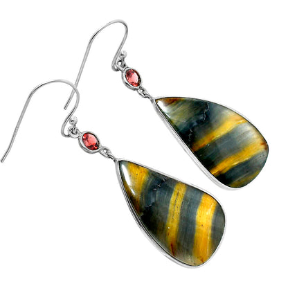 Natural Blue Tiger Eye & Garnet Earrings E-1002 SDE90094