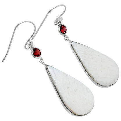 Natural White Scolecite & Garnet Earrings E-1002 SDE90115