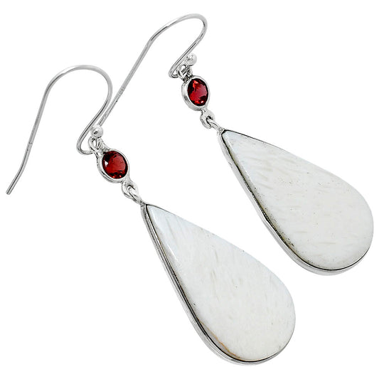 Natural White Scolecite & Garnet Earrings E-1002 SDE90115