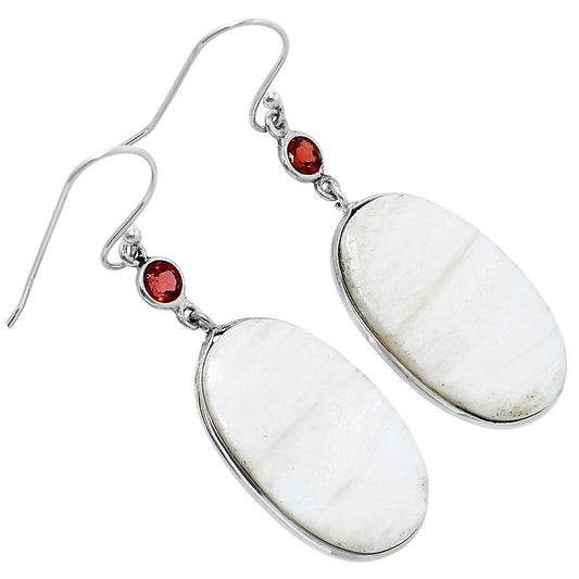 Natural White Scolecite & Garnet Earrings E-1002 SDE90116