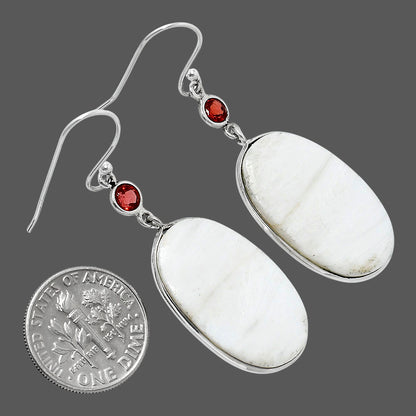 Natural White Scolecite & Garnet Earrings E-1002 SDE90116