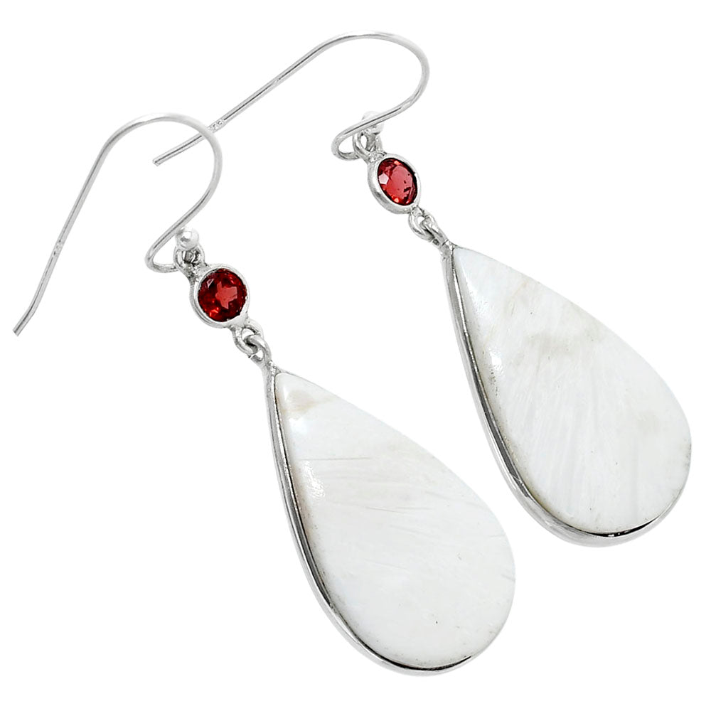 Natural White Scolecite & Garnet Earrings E-1002 SDE90118