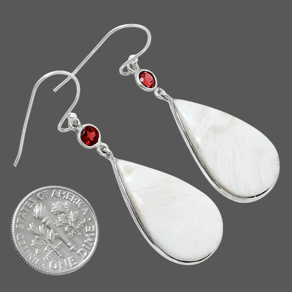 Natural White Scolecite & Garnet Earrings E-1002 SDE90118