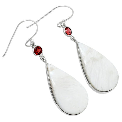 Natural White Scolecite & Garnet Earrings E-1002 SDE90118