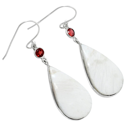 Natural White Scolecite & Garnet Earrings E-1002 SDE90118
