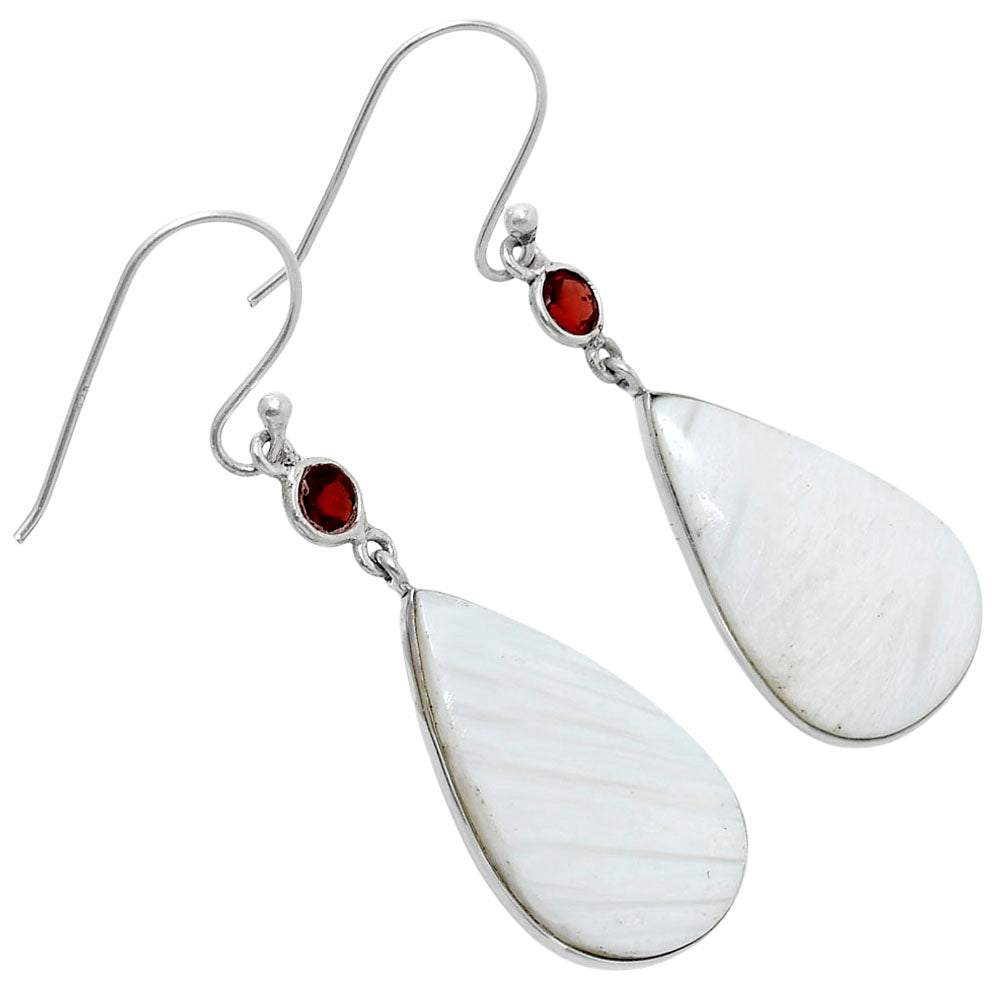 Natural White Scolecite & Garnet Earrings E-1002 SDE90120