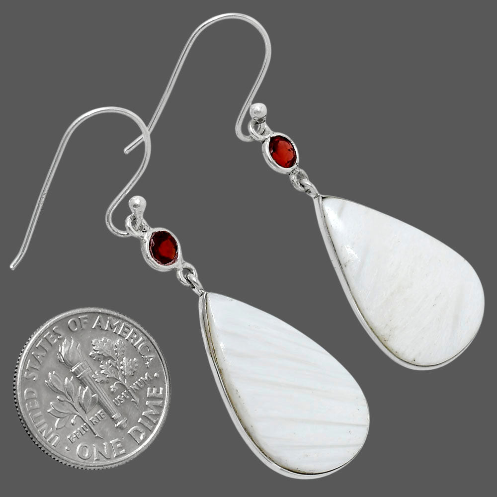 Natural White Scolecite & Garnet Earrings E-1002 SDE90120