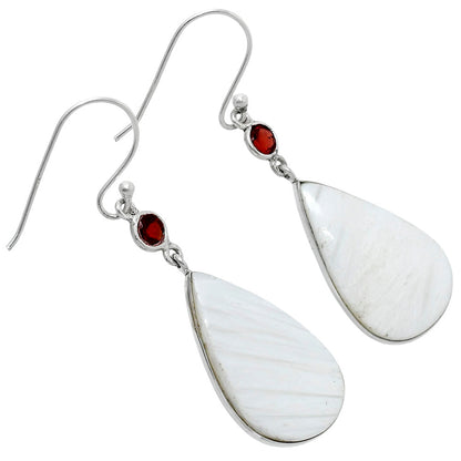 Natural White Scolecite & Garnet Earrings E-1002 SDE90120