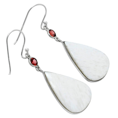 Natural White Scolecite & Garnet Earrings E-1002 SDE90122