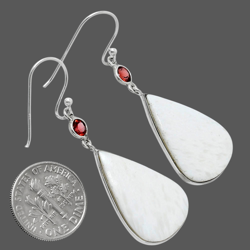 Natural White Scolecite & Garnet Earrings E-1002 SDE90122