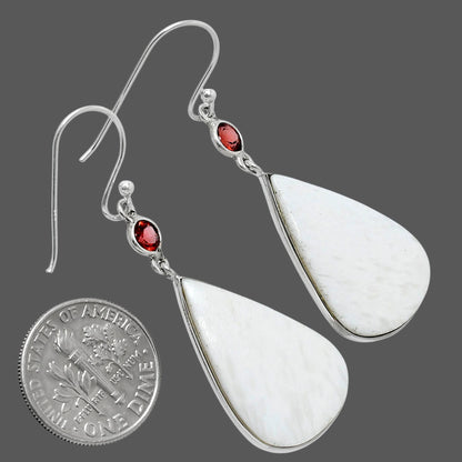 Natural White Scolecite & Garnet Earrings E-1002 SDE90122