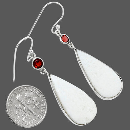 Natural White Scolecite & Garnet Earrings E-1002 SDE90123
