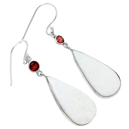 Natural White Scolecite & Garnet Earrings E-1002 SDE90123