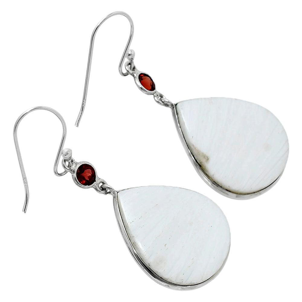 Natural White Scolecite & Garnet Earrings E-1002 SDE90125