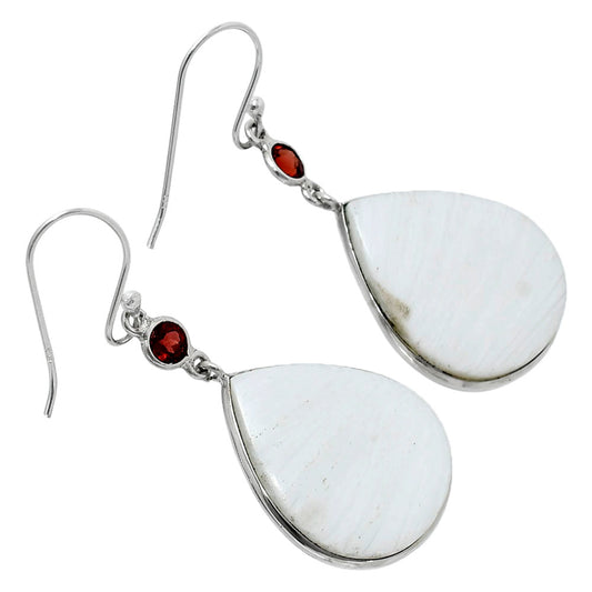 Natural White Scolecite & Garnet Earrings E-1002 SDE90125
