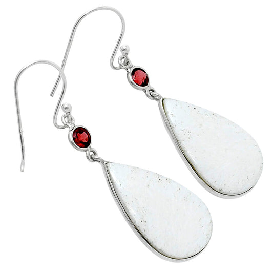 Natural White Scolecite & Garnet Earrings E-1002 SDE90126