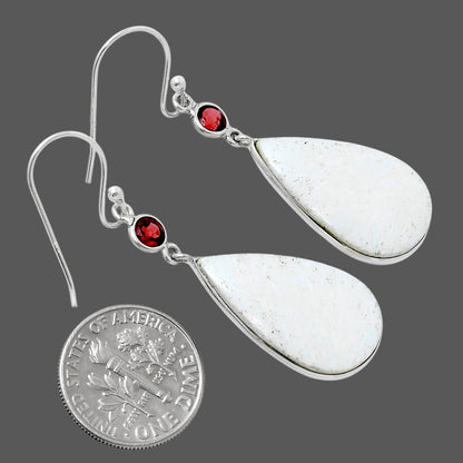 Natural White Scolecite & Garnet Earrings E-1002 SDE90126