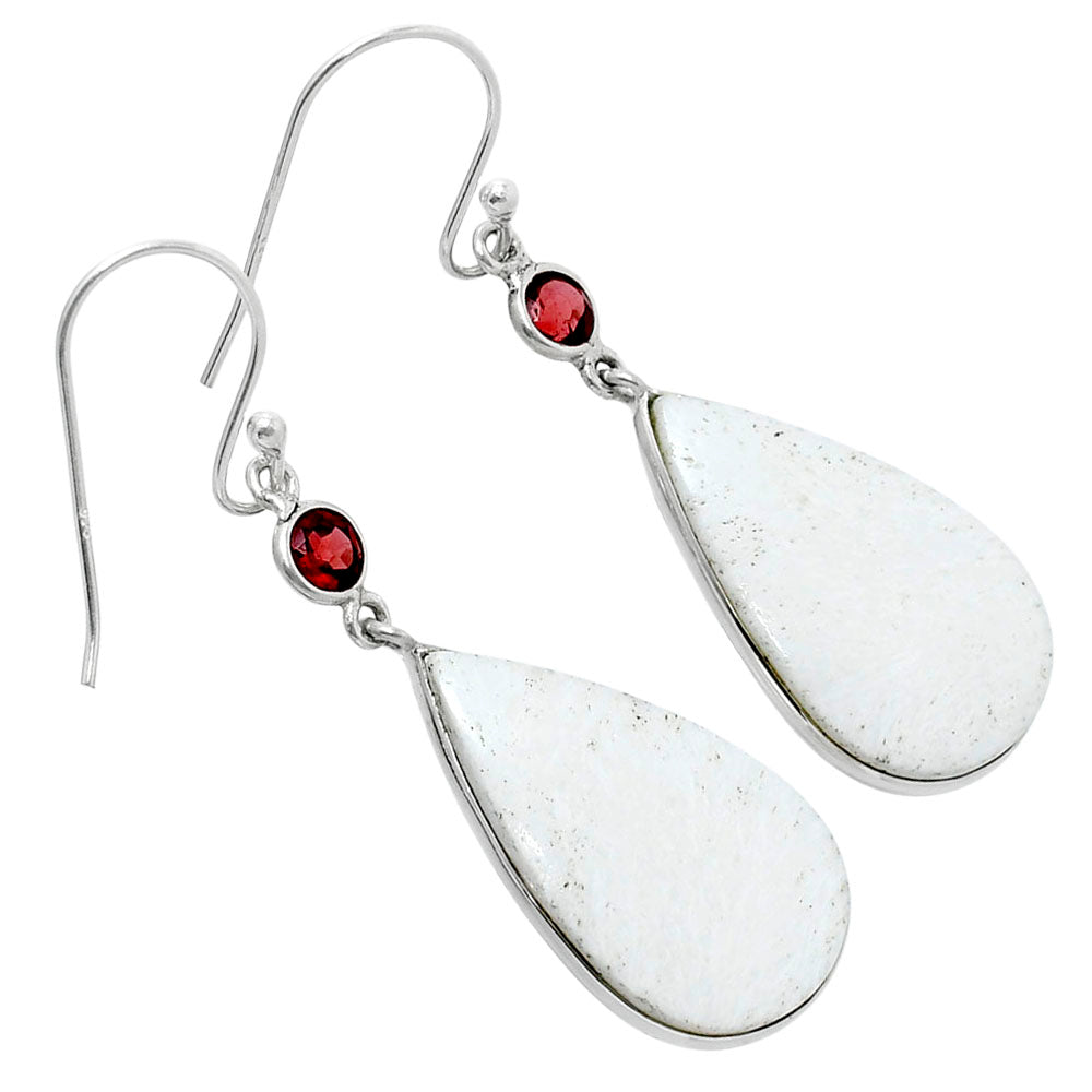 Natural White Scolecite & Garnet Earrings E-1002 SDE90126