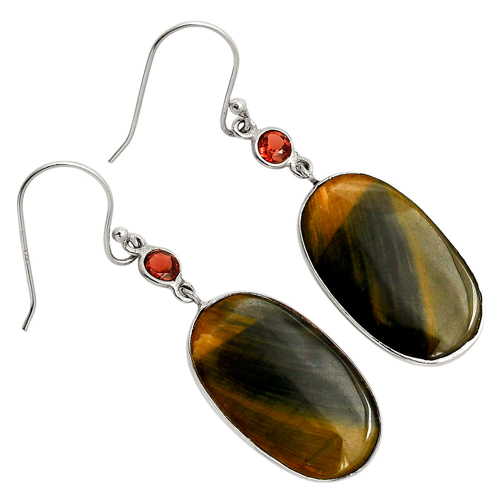 Natural Blue Tiger Eye & Garnet Earrings E-1002 SDE90192