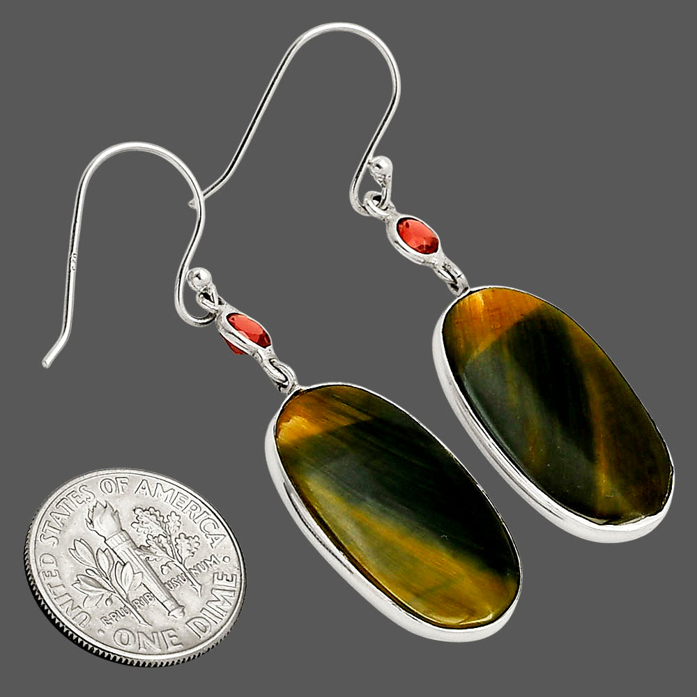 Natural Blue Tiger Eye & Garnet Earrings E-1002 SDE90192