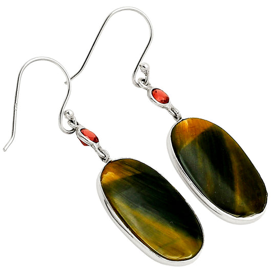 Natural Blue Tiger Eye & Garnet Earrings E-1002 SDE90192