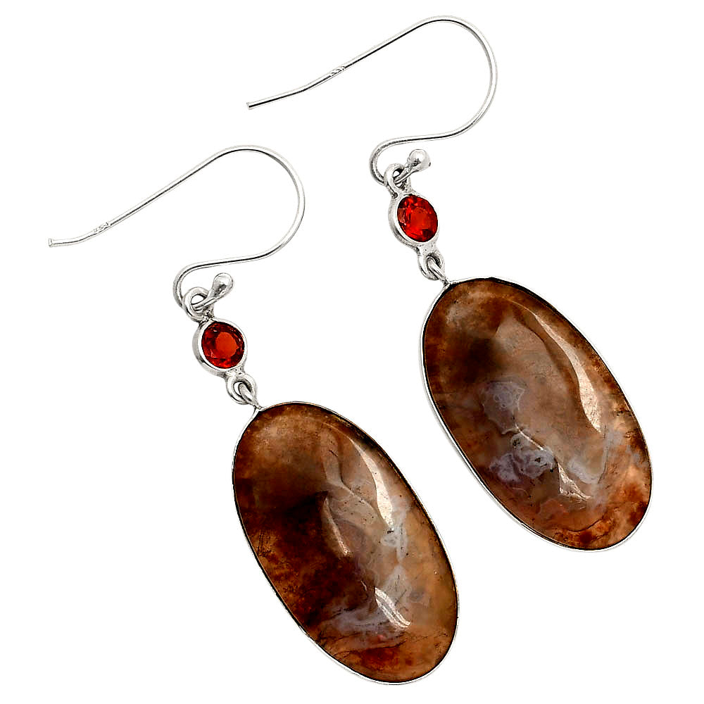 Natural Texas Moss Agate & Garnet Earrings E-1002 SDE90194