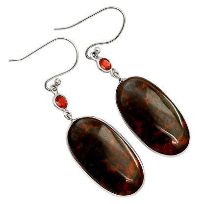 Natural Blood Stone - India & Garnet Earrings E-1002 SDE90198