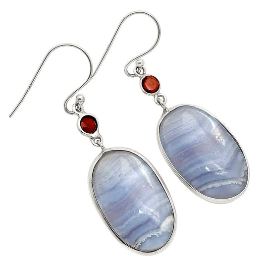 Blue Lace Agate and Garnet Earrings E-1002 SDE90203