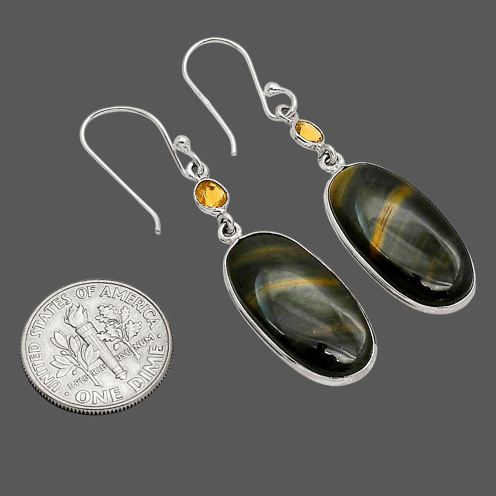 Blue Tiger Eye and Citrine Earrings E-1002 SDE90208