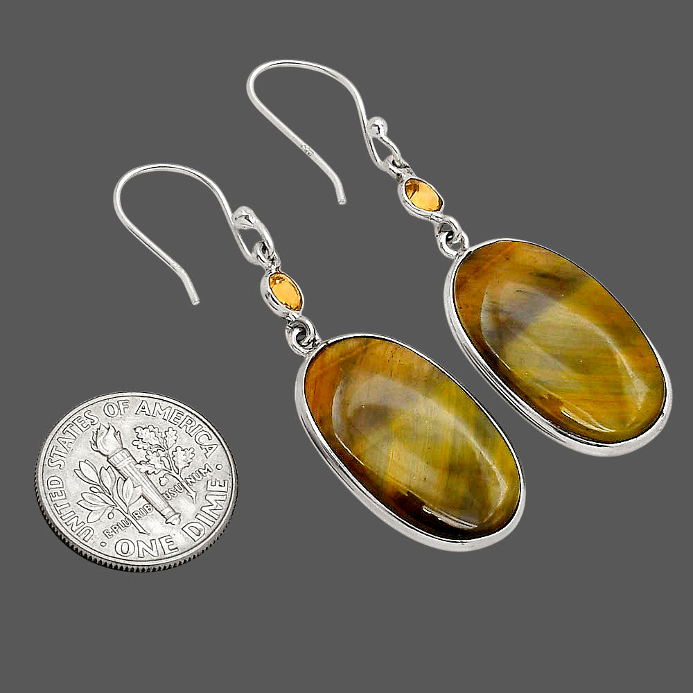Blue Tiger Eye and Citrine Earrings E-1002 SDE90210