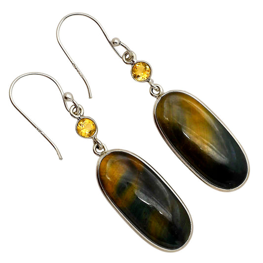 Blue Tiger Eye and Citrine Earrings E-1002 SDE90211