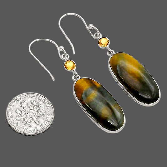 Blue Tiger Eye and Citrine Earrings E-1002 SDE90211