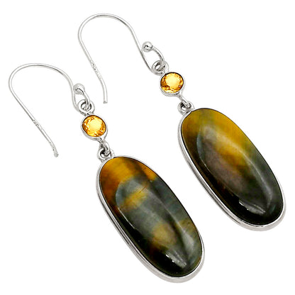 Blue Tiger Eye and Citrine Earrings E-1002 SDE90211