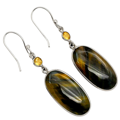 Blue Tiger Eye and Citrine Earrings E-1002 SDE90212