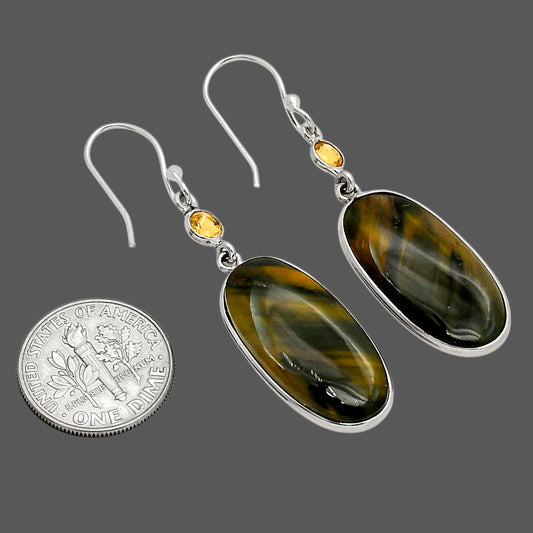 Blue Tiger Eye and Citrine Earrings E-1002 SDE90212