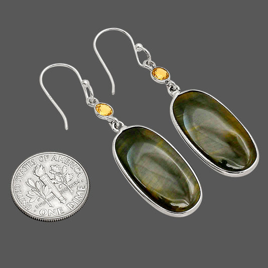Blue Tiger Eye and Citrine Earrings E-1002 SDE90213