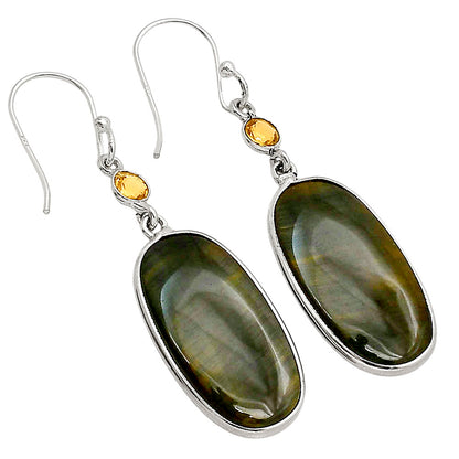 Blue Tiger Eye and Citrine Earrings E-1002 SDE90213